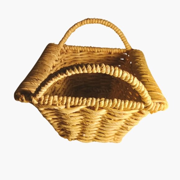 Handwoven Rectangular Wicker Basket Handles Natural Rustic Storage Farmhouse - Picture 4 of 5